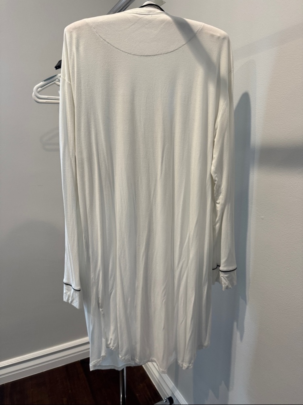 Women's Cream Long Button-Front Nightshirt with Contrast Trim and “K” on pocket - Picture 3 of 3